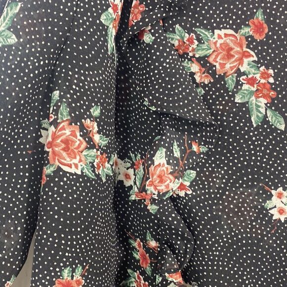 Torrid Floral Dot Print Chiffon Ruffled Smocked Bell Sleeve Top Blouse - Picture 9 of 14